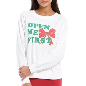 NWT Wildfox Open Me First Crew Neck Holiday Present Graphic Pullover